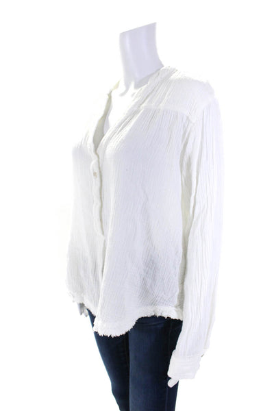 Free People Womens Long Sleeve Bubble Gauze V Neck Henley Top Blouse White Small