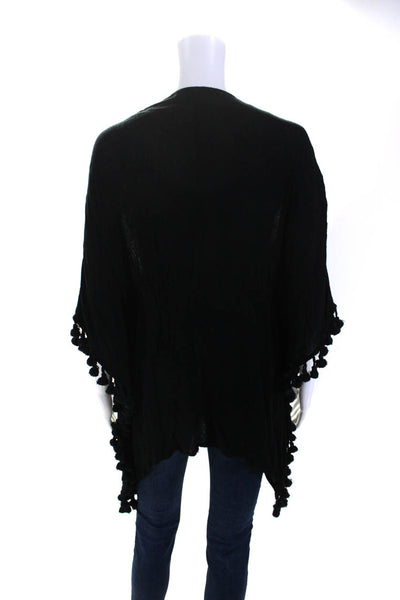 Michael Stars Womens Lace Trim Dolman Sleeve Tassel Kimono Black One Size