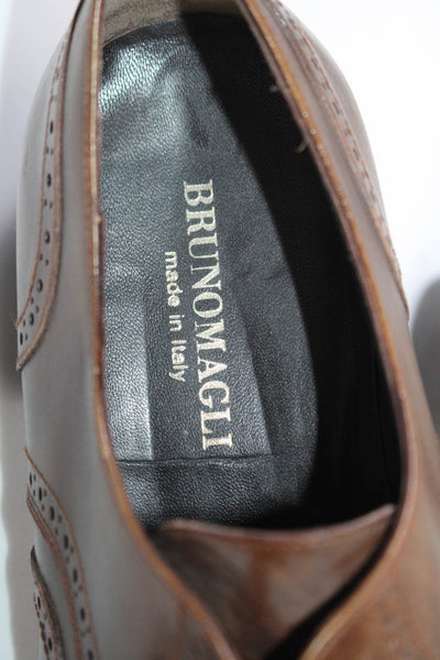 Bruno Magli Mens Almond Toe Wing Tip Derby Dress Shoes Brown Size 9.5