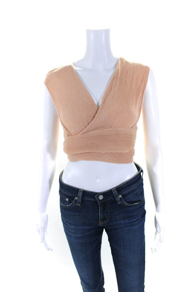 Jens Pirate Booty Womens Gauze Cotton Tie Front Crop Top Peach Size S