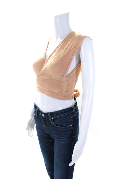 Jens Pirate Booty Womens Gauze Cotton Tie Front Crop Top Peach Size S