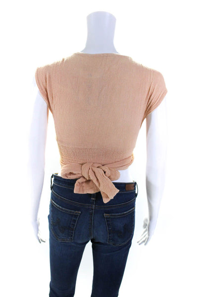 Jens Pirate Booty Womens Gauze Cotton Tie Front Crop Top Peach Size S