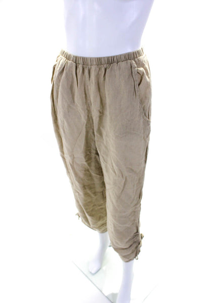 Flax Womens Linen Elastic Waist High Rise Straight Leg Pants Beige Size P