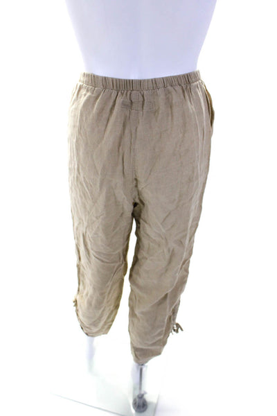 Flax Womens Linen Elastic Waist High Rise Straight Leg Pants Beige Size P