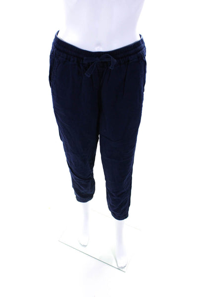 Point Sur Womens Elastic Drawstring Waist High Rise Crop Pants Navy Size 4