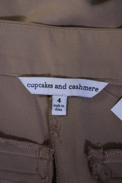 Cupcakes And Cashmere Womens Button Fly Mid Rise Straight Leg Pants Tan Size 4