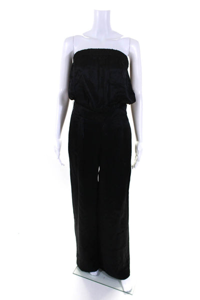 ABS Collection Womens Satin Strapless Pleated Straight Leg Jumpsuit Black Size 4