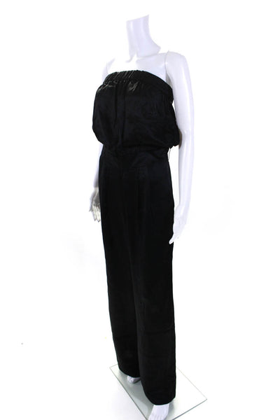 ABS Collection Womens Satin Strapless Pleated Straight Leg Jumpsuit Black Size 4