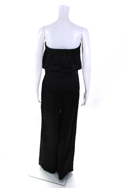 ABS Collection Womens Satin Strapless Pleated Straight Leg Jumpsuit Black Size 4