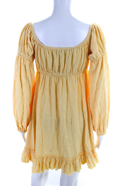 FP Beach Women's Scoop Neck Long Sleeves Tiered Mini Dress Yellow Size M