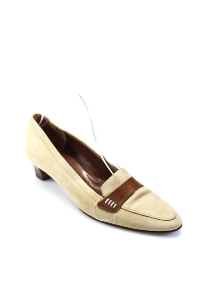 Bruno Magli WOmesnSuede Pointed Toe Leather Trim Slip On Heels Beige Size 7