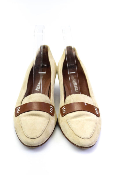 Bruno Magli WOmesnSuede Pointed Toe Leather Trim Slip On Heels Beige Size 7