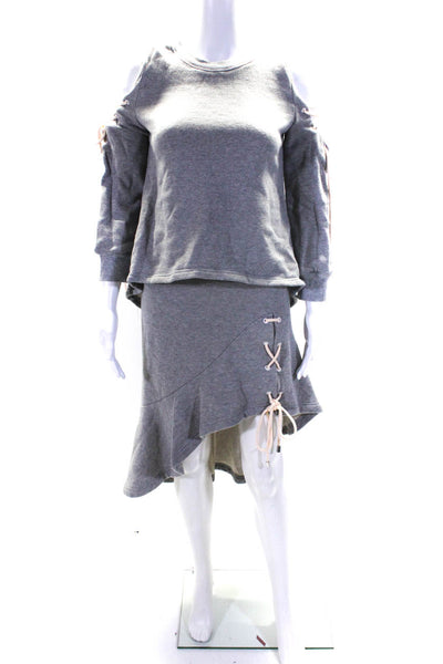 Jonathan Simkhai Women's Crewneck Lace up Two Piece Skirt Set Gray Size XS