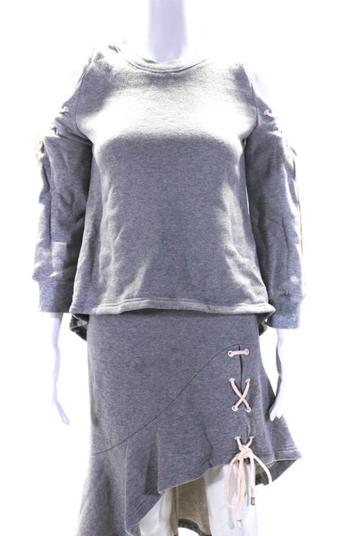 Jonathan Simkhai Women's Crewneck Lace up Two Piece Skirt Set Gray Size XS