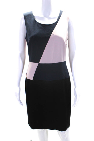 DKNY Womens Colorblock Zipped Round Neck Sleeveless Sheath Dress Navy Black Pink