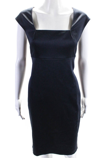 London Times Womens Square Neck Sleeveless Zip Up Midi Dress Navy Size 8