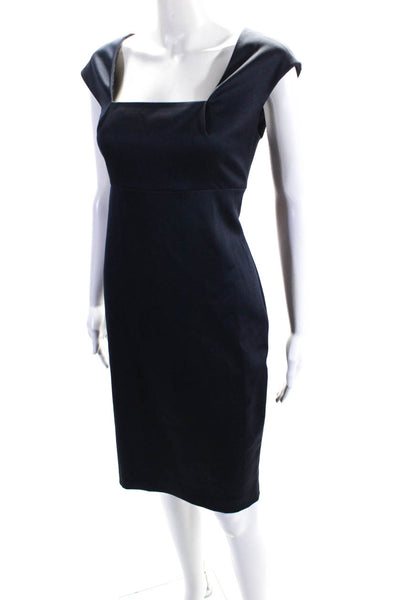 London Times Womens Square Neck Sleeveless Zip Up Midi Dress Navy Size 8