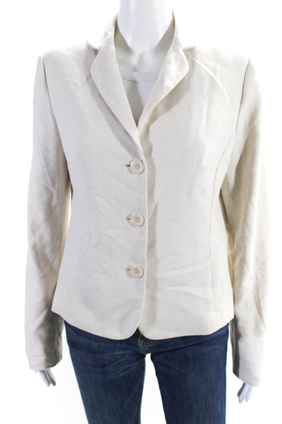 Donna Degnan Womens Collared Long Sleeve Three Button Blazer Beige Size 8