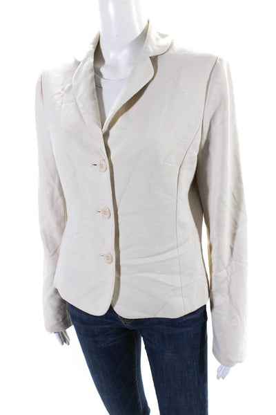 Donna Degnan Womens Collared Long Sleeve Three Button Blazer Beige Size 8