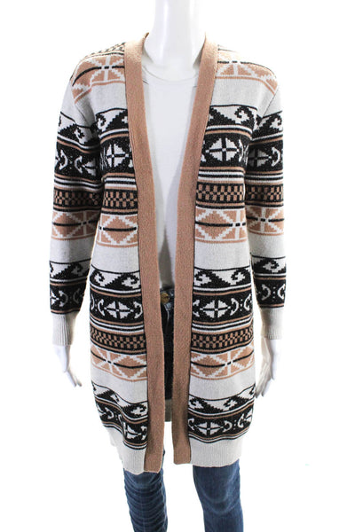 529 Women's Long Sleeves Open Front Cardigan Sweater Black Aztec Print Size S