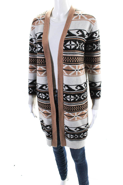 529 Women's Long Sleeves Open Front Cardigan Sweater Black Aztec Print Size S