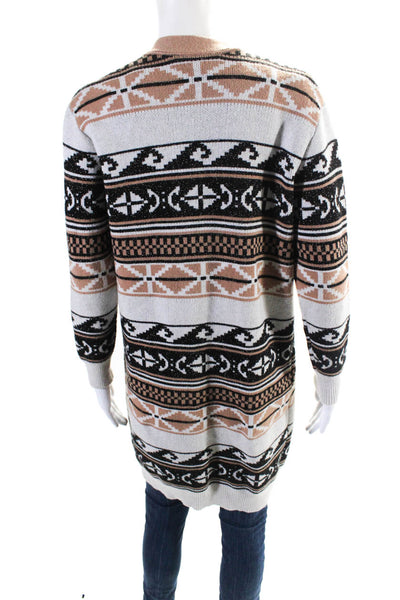 529 Women's Long Sleeves Open Front Cardigan Sweater Black Aztec Print Size S