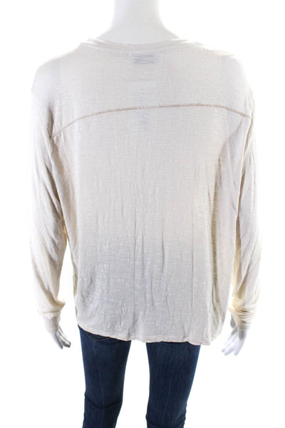 529 Women's V-Neck Long Sleeves Casual Basic T-Shirt Beige Size S