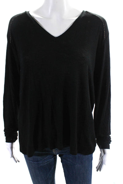 529 Women's V-Neck Long Sleeves Casual Basic T-Shirt Black Size S