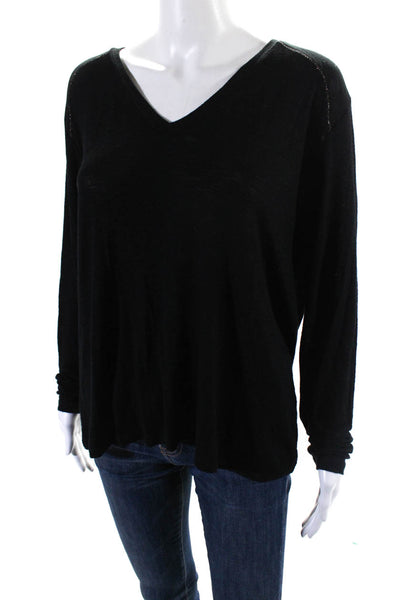 529 Women's V-Neck Long Sleeves Casual Basic T-Shirt Black Size S