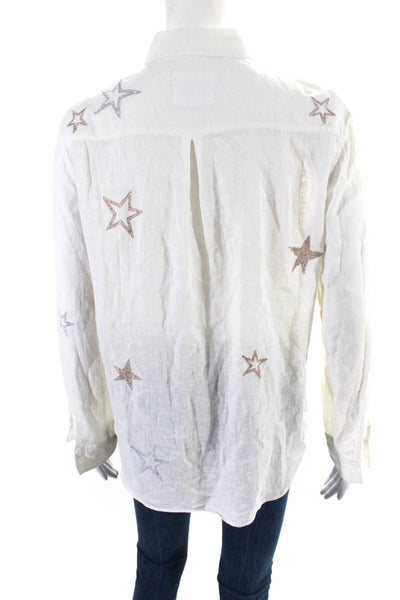 Rails Women's Collared Long Sleeves Button Down Star Print Shirt Cream Size XS