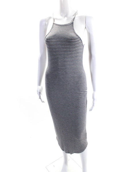 LNA Women's Spaghetti Straps Sleeveless Fitted Midi Dress Gray Stripe Size S