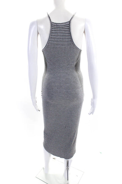 LNA Women's Spaghetti Straps Sleeveless Fitted Midi Dress Gray Stripe Size S