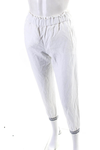 Something Navy Women's Elastic Waist Tapered Leg Jogger Pant White Size XXS