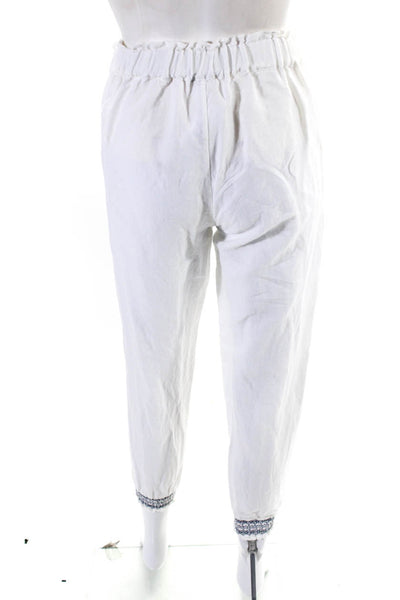 Something Navy Women's Elastic Waist Tapered Leg Jogger Pant White Size XXS