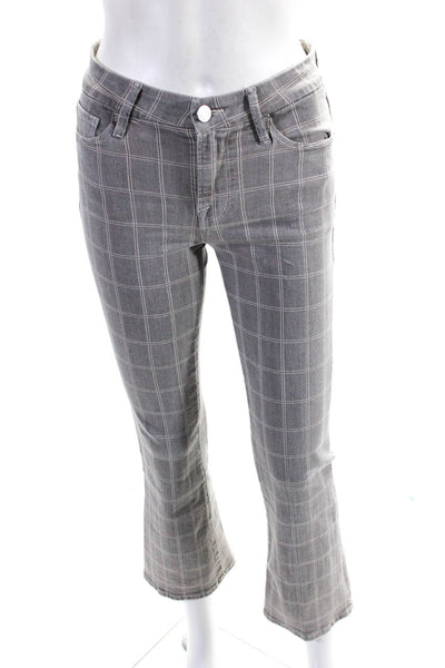 Frame Women's Button Closure Five Pockets Straight Leg Plaid Pant Gray Size 25