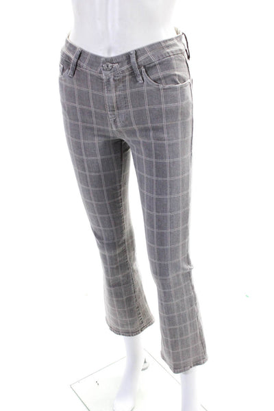 Frame Women's Button Closure Five Pockets Straight Leg Plaid Pant Gray Size 25