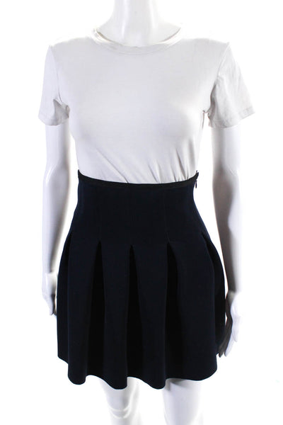 T Alexander Wang Women's Hook Closure Pleated Flare Mini Skirt Navy Blue Size XS