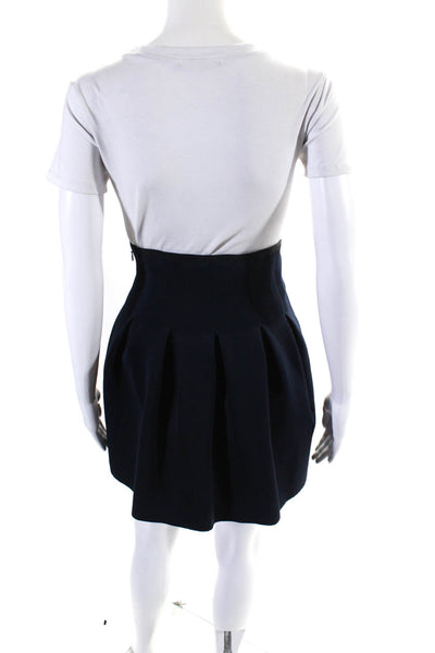 T Alexander Wang Women's Hook Closure Pleated Flare Mini Skirt Navy Blue Size XS