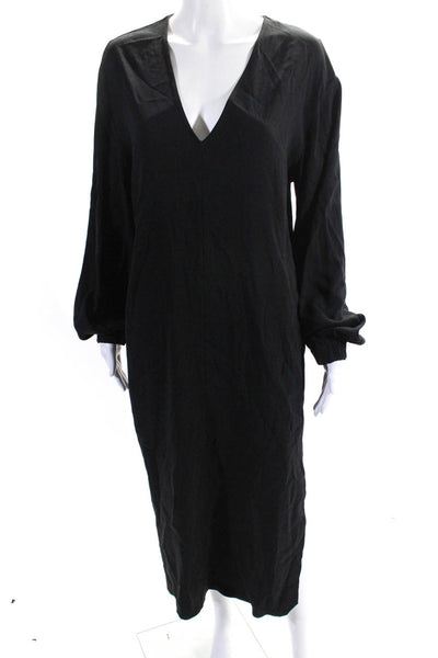 Another Tomorrow Womens Long Sleeve V Neck Slit Maxi Dress Black Size 44