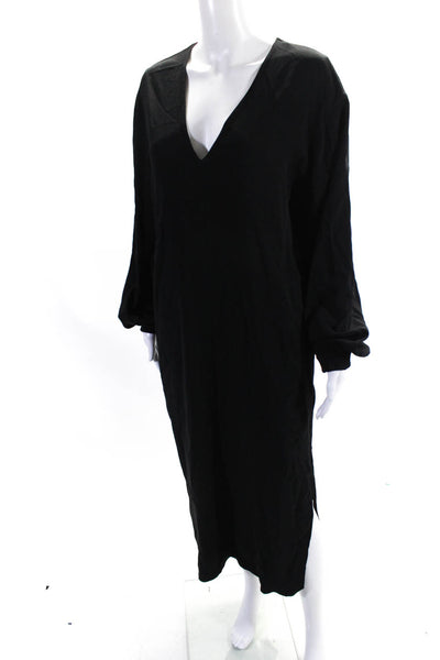 Another Tomorrow Womens Long Sleeve V Neck Slit Maxi Dress Black Size 44