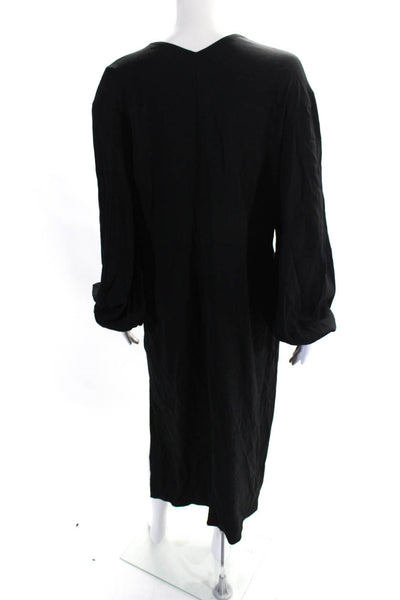 Another Tomorrow Womens Long Sleeve V Neck Slit Maxi Dress Black Size 44