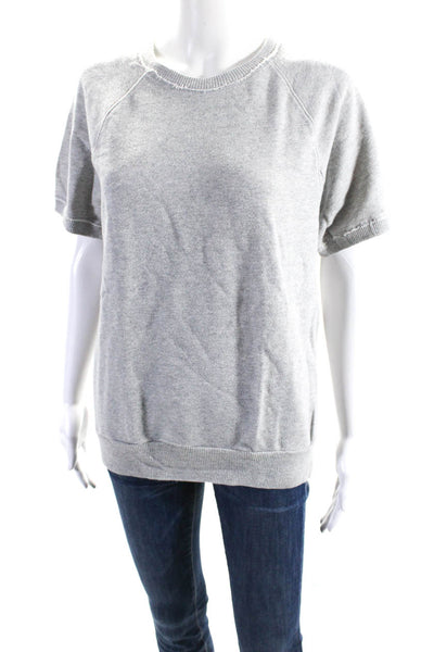 AG Adriano Goldschmied Womens Cotton Short Sleeve Ribbed Trim Top Gray Size M