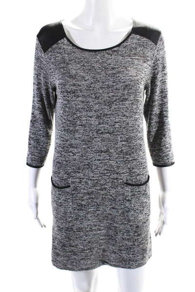 RD Style Womens Long Sleeve Contrast Trim Knee Length Knit Dress Gray Size S