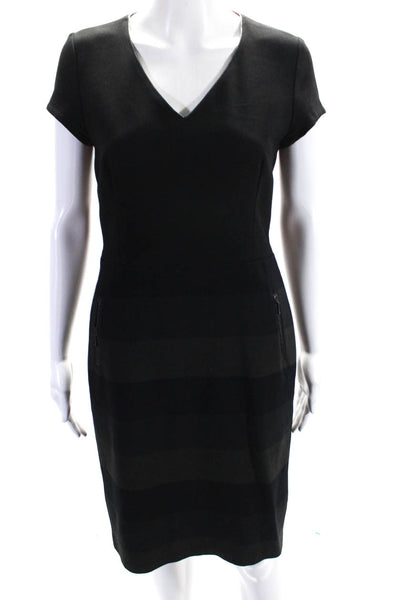 Gerard Darel Womens Striped Short Sleeves V Neck Pencil Dress Black Size EUR 38