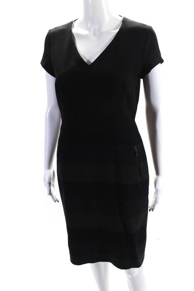 Gerard Darel Womens Striped Short Sleeves V Neck Pencil Dress Black Size EUR 38