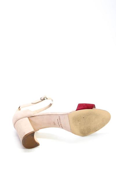 Manolo Blahnik Womens Suede Ankle Strap Sandal Heels Beige Red Size 39.5 9.5