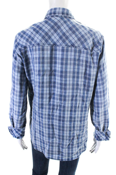 Barbara Katz Womens Long Sleeve Plaid Button Down Shirt Blue Size S