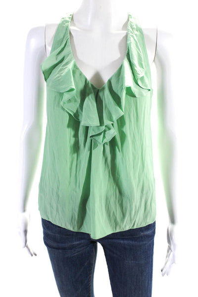 Ramy Brook Womens Sleeveless V Neck Ruffle Tank Blouse Green Size XXS