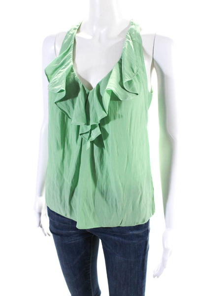 Ramy Brook Womens Sleeveless V Neck Ruffle Tank Blouse Green Size XXS