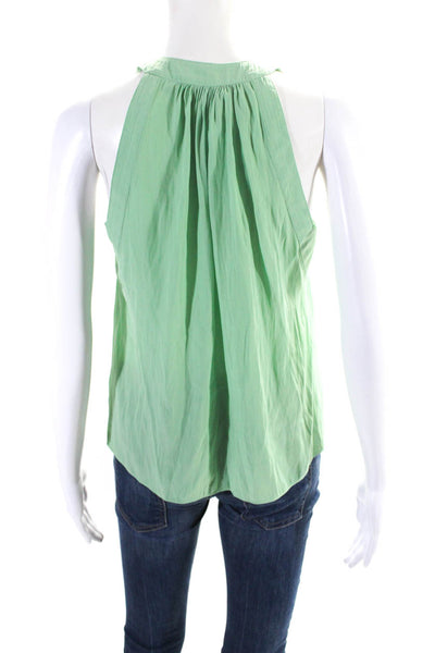 Ramy Brook Womens Sleeveless V Neck Ruffle Tank Blouse Green Size XXS